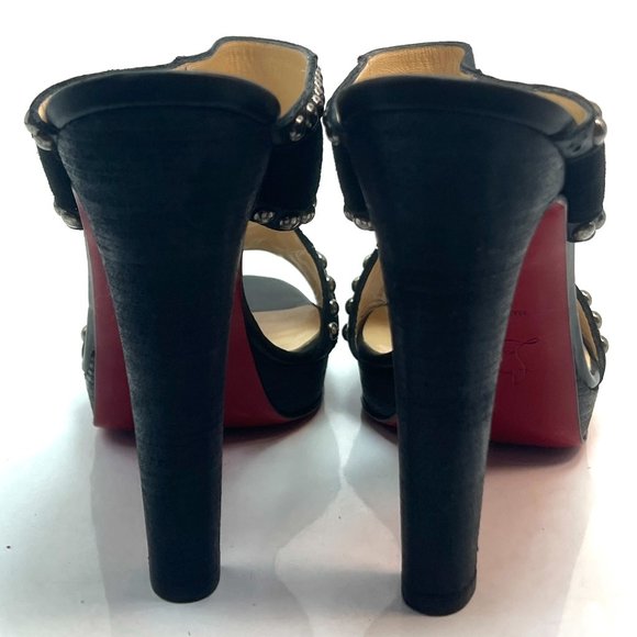 Christian Louboutin Wood Fabric Black Studded Mules  39 - Picture 4 of 8